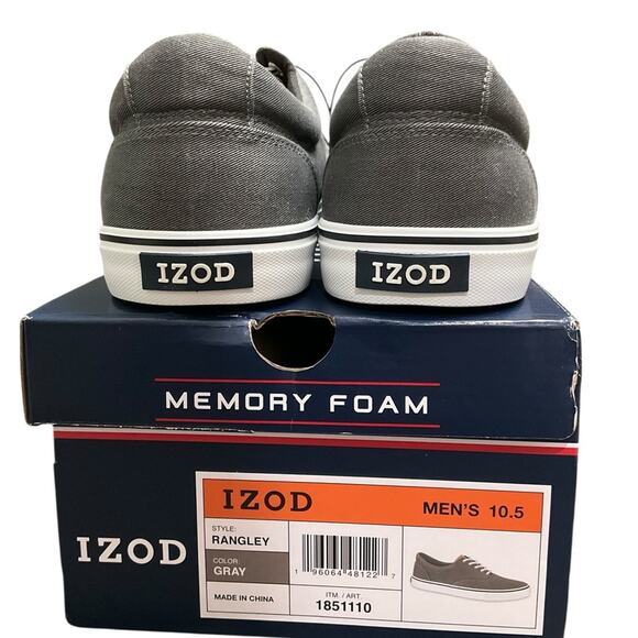 IZOD Men's Canvas Memory Foam Sneakers Grey Size 10.5 NIB - Picture 7 of 16